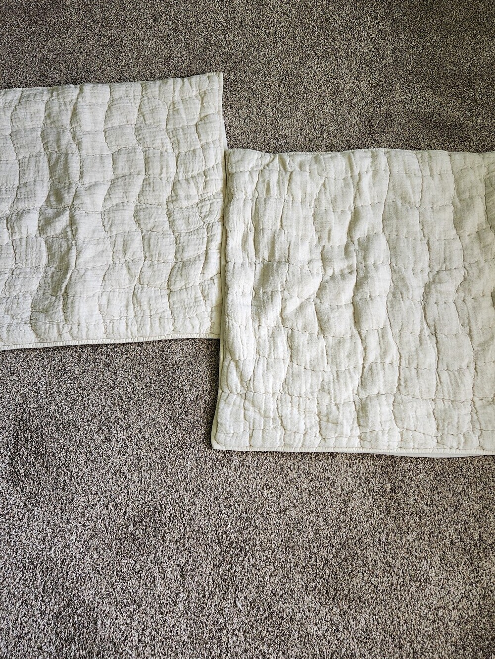 Pottery Barn Set of 2 Beige Quilted Square Pillow Covers Linen Blend 26x26